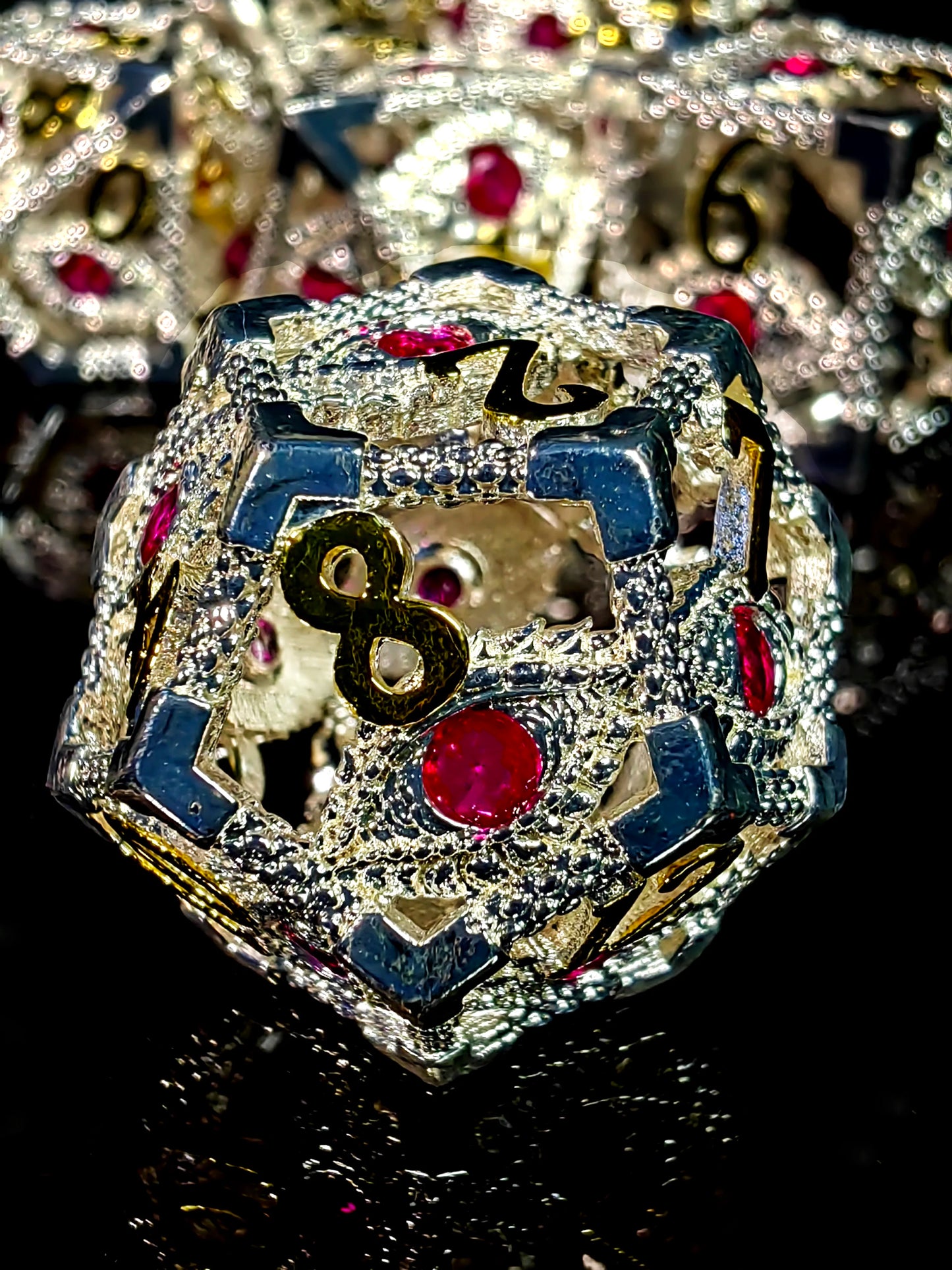 DnD Metal Dice Set - 7 Piece Zinc Alloy Polyhedral Dice with Bright Silver & Gold Numbers for Dungeons and Dragons RPG Games