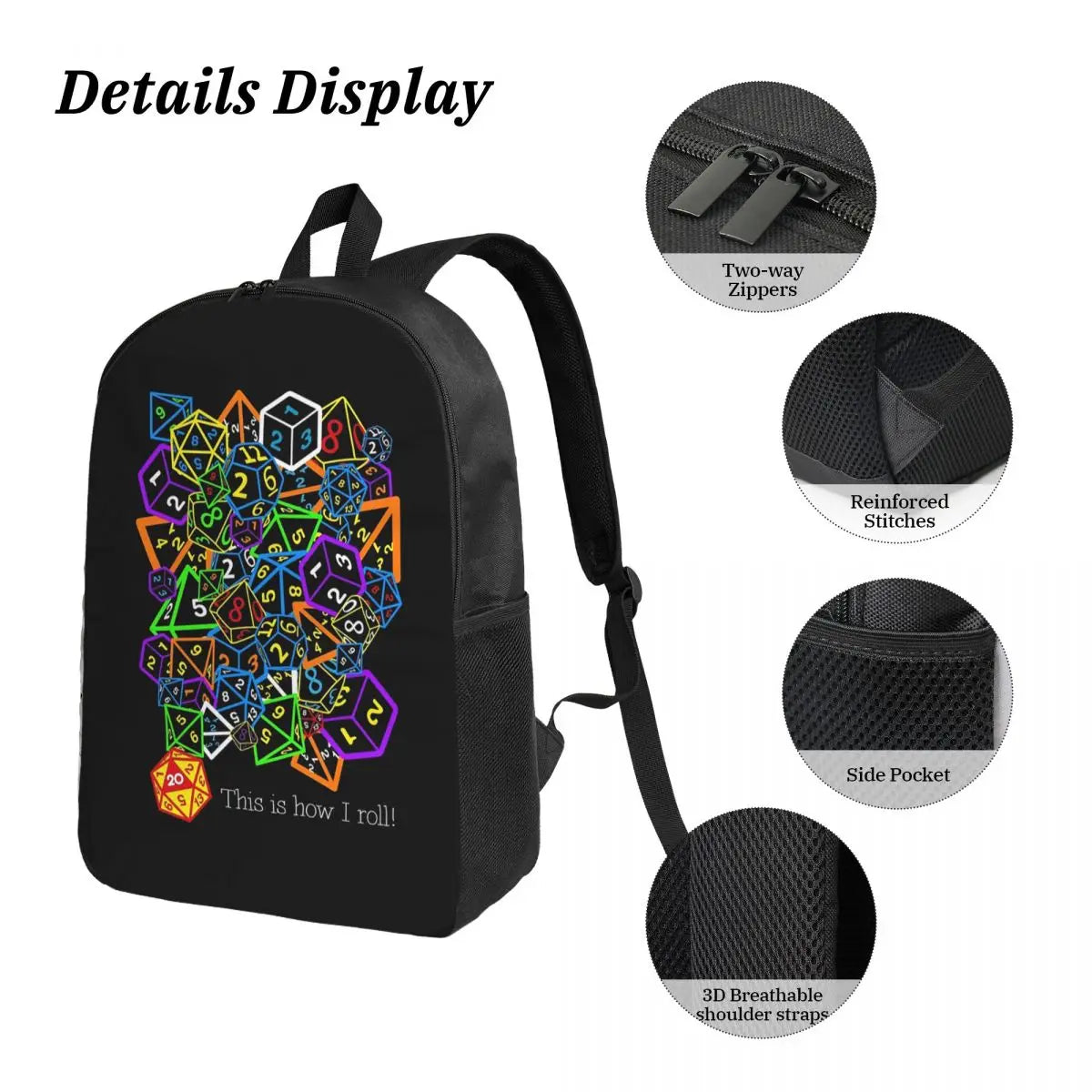 D&D (Dungeons And Dragons) This Is How I Roll Backpack Student Boys Girls BookBag School Bag 3ps Insulated Lunch Bag Pencil Case