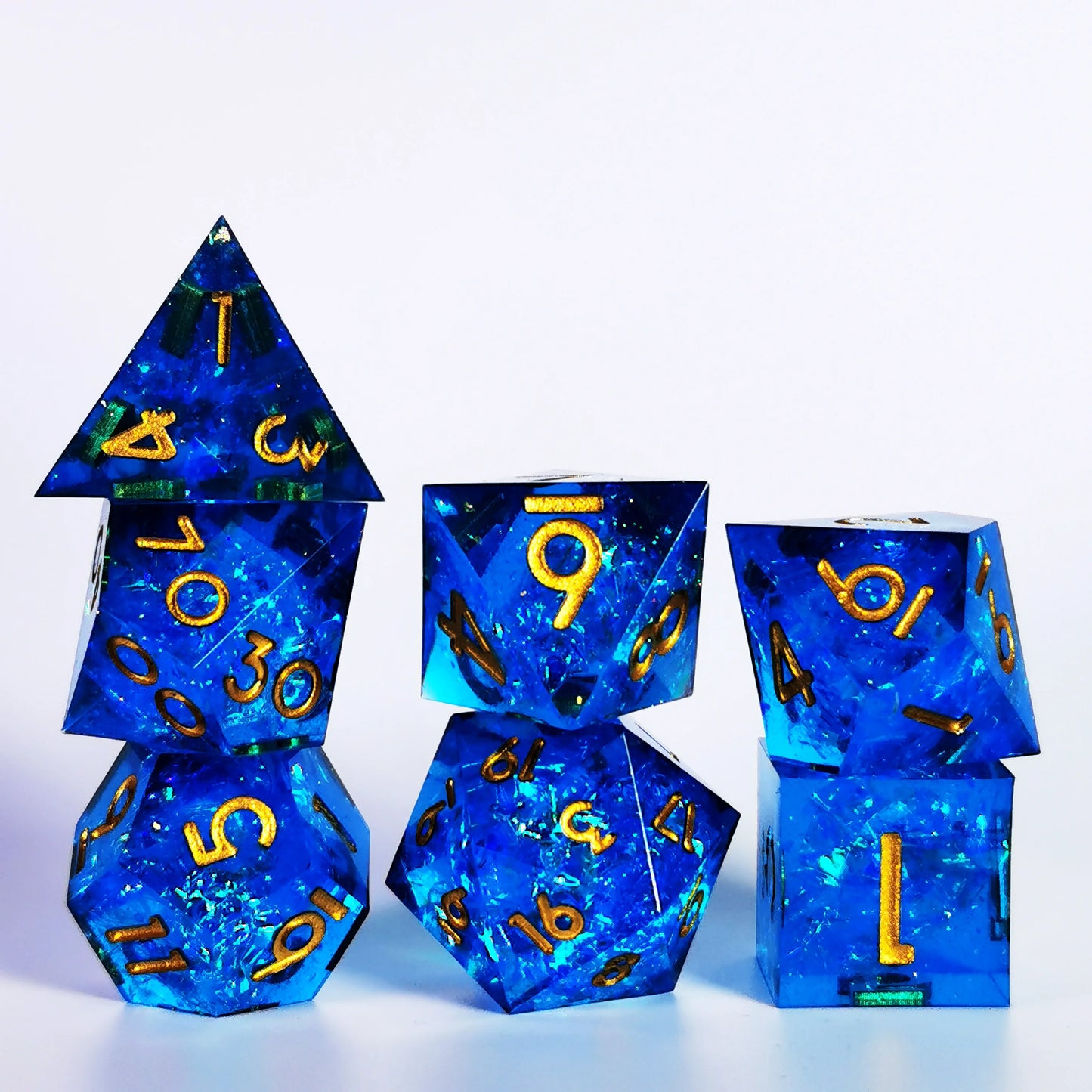 DnD Dice Set - 7 Piece Sharp Edge Resin Polyhedral Dice, Blue Design for Dungeons & Dragons, High-Quality RPG Gaming Dice