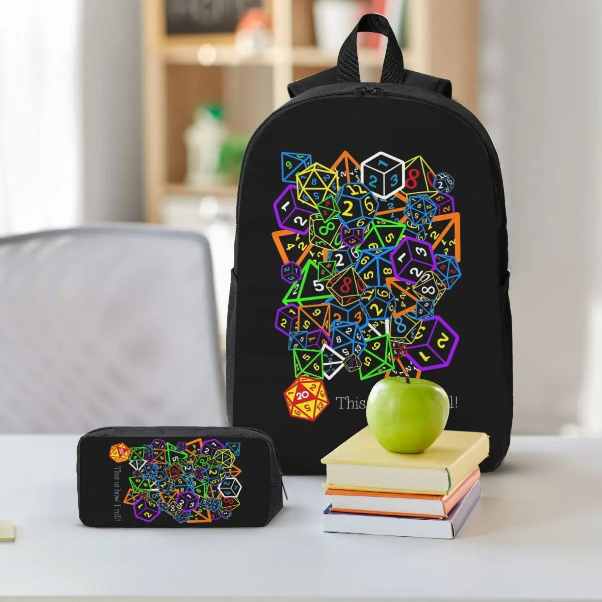 D&D (Dungeons And Dragons) This Is How I Roll Backpack Student Boys Girls BookBag School Bag 3ps Insulated Lunch Bag Pencil Case