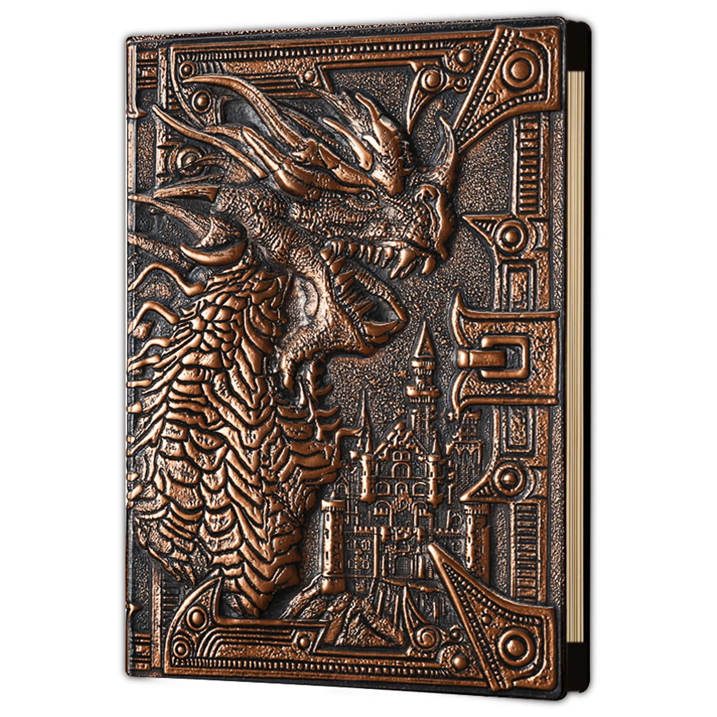 DND Journal 400 Page Book with 3D Dragons Leather Refillable 6-rings binder and Bookmark for dungeons and dragons D&D Notebook