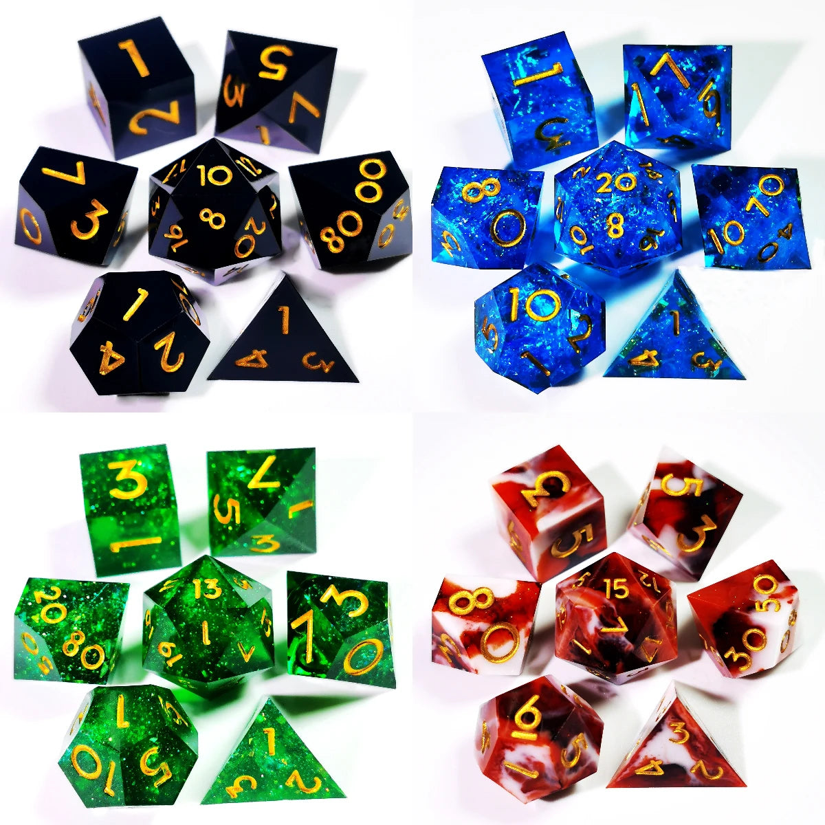 DnD Dice Set - 7 Piece Sharp Edge Resin Polyhedral Dice, Blue Design for Dungeons & Dragons, High-Quality RPG Gaming Dice