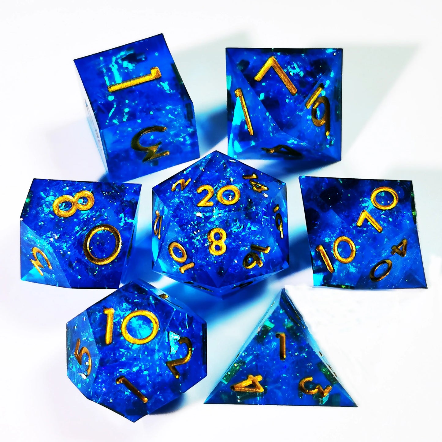 DnD Dice Set - 7 Piece Sharp Edge Resin Polyhedral Dice, Blue Design for Dungeons & Dragons, High-Quality RPG Gaming Dice