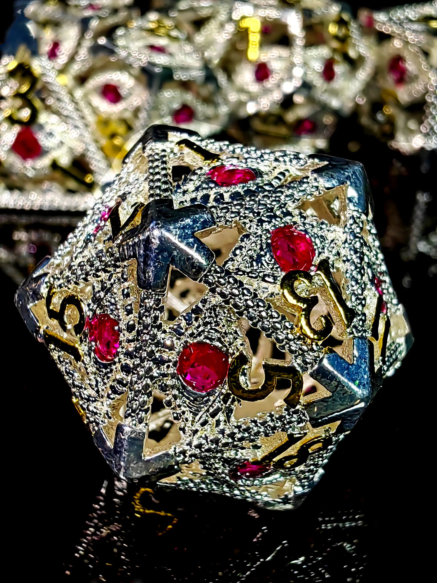 DnD Metal Dice Set - 7 Piece Zinc Alloy Polyhedral Dice with Bright Silver & Gold Numbers for Dungeons and Dragons RPG Games