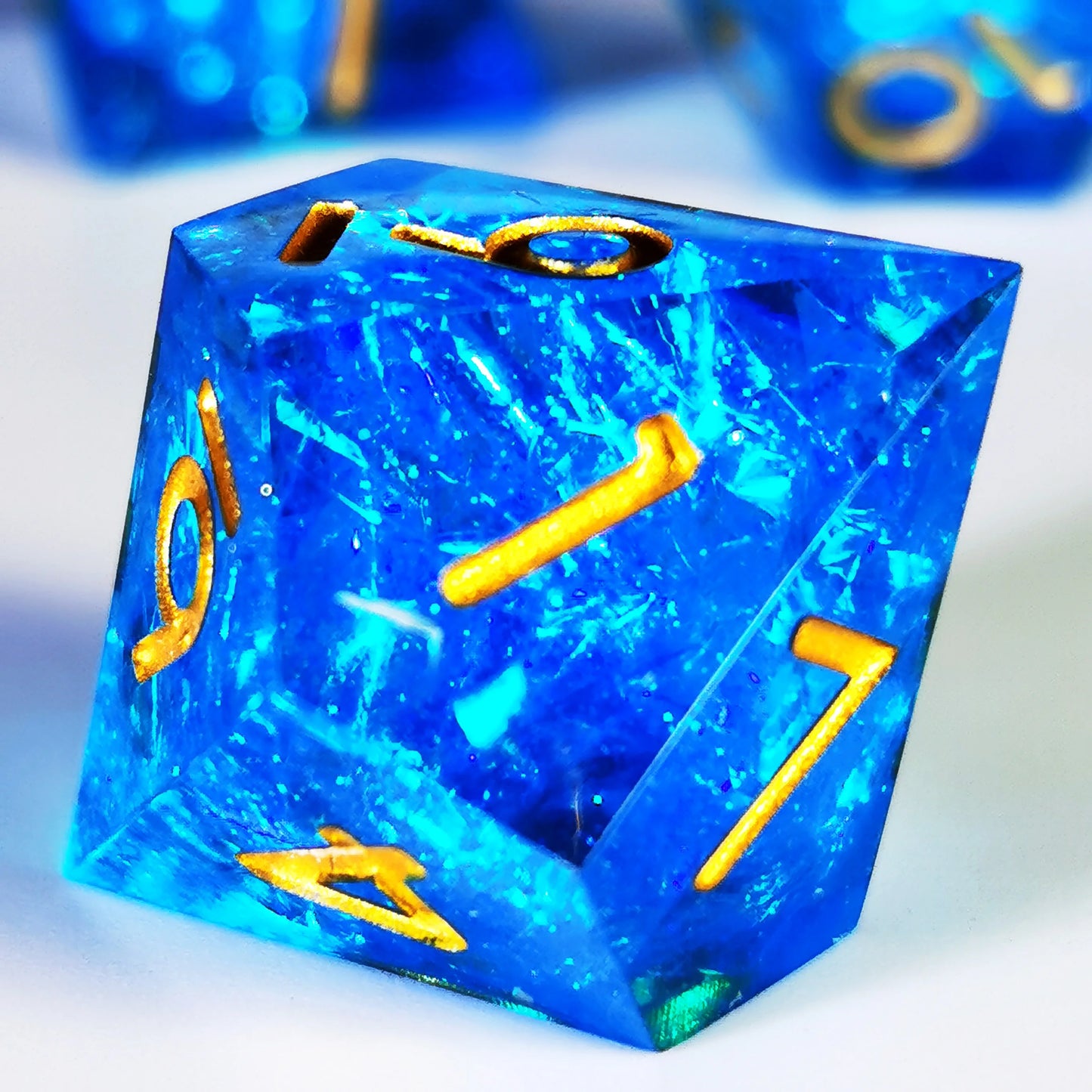 DnD Dice Set - 7 Piece Sharp Edge Resin Polyhedral Dice, Blue Design for Dungeons & Dragons, High-Quality RPG Gaming Dice