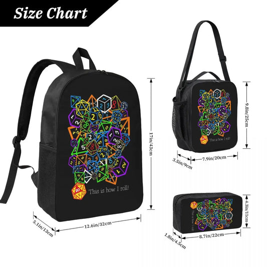 D&D (Dungeons And Dragons) This Is How I Roll Backpack Student Boys Girls BookBag School Bag 3ps Insulated Lunch Bag Pencil Case