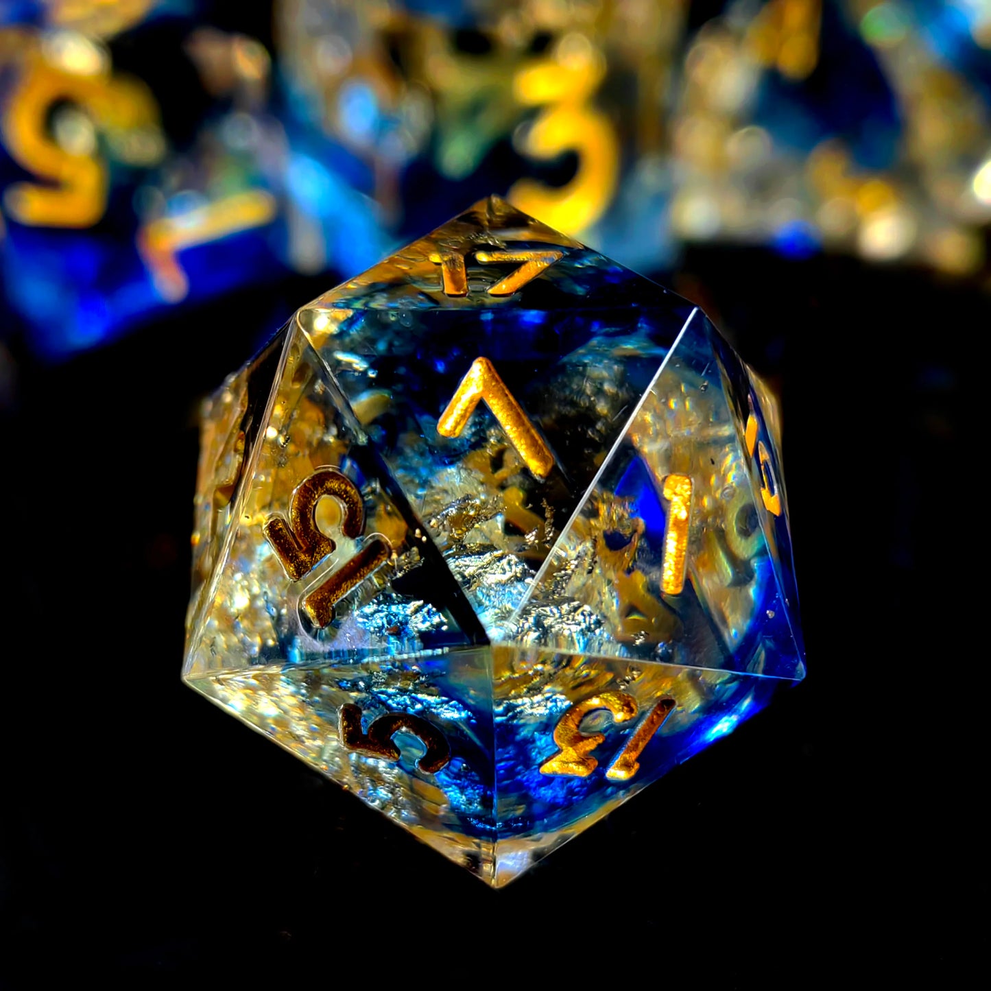 "DnD Dice Set 7-Piece Resin Polyhedral Dice, Light Blue with Gold Numbers for Dungeons and Dragons, RPG Games & Tabletop Gaming"