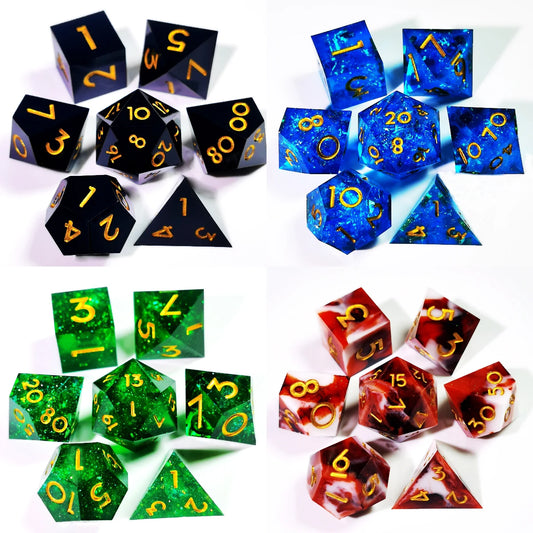 DnD Dice Set - 7 Piece Sharp Edge Resin Polyhedral Dice, Blue Design for Dungeons & Dragons, High-Quality RPG Gaming Dice